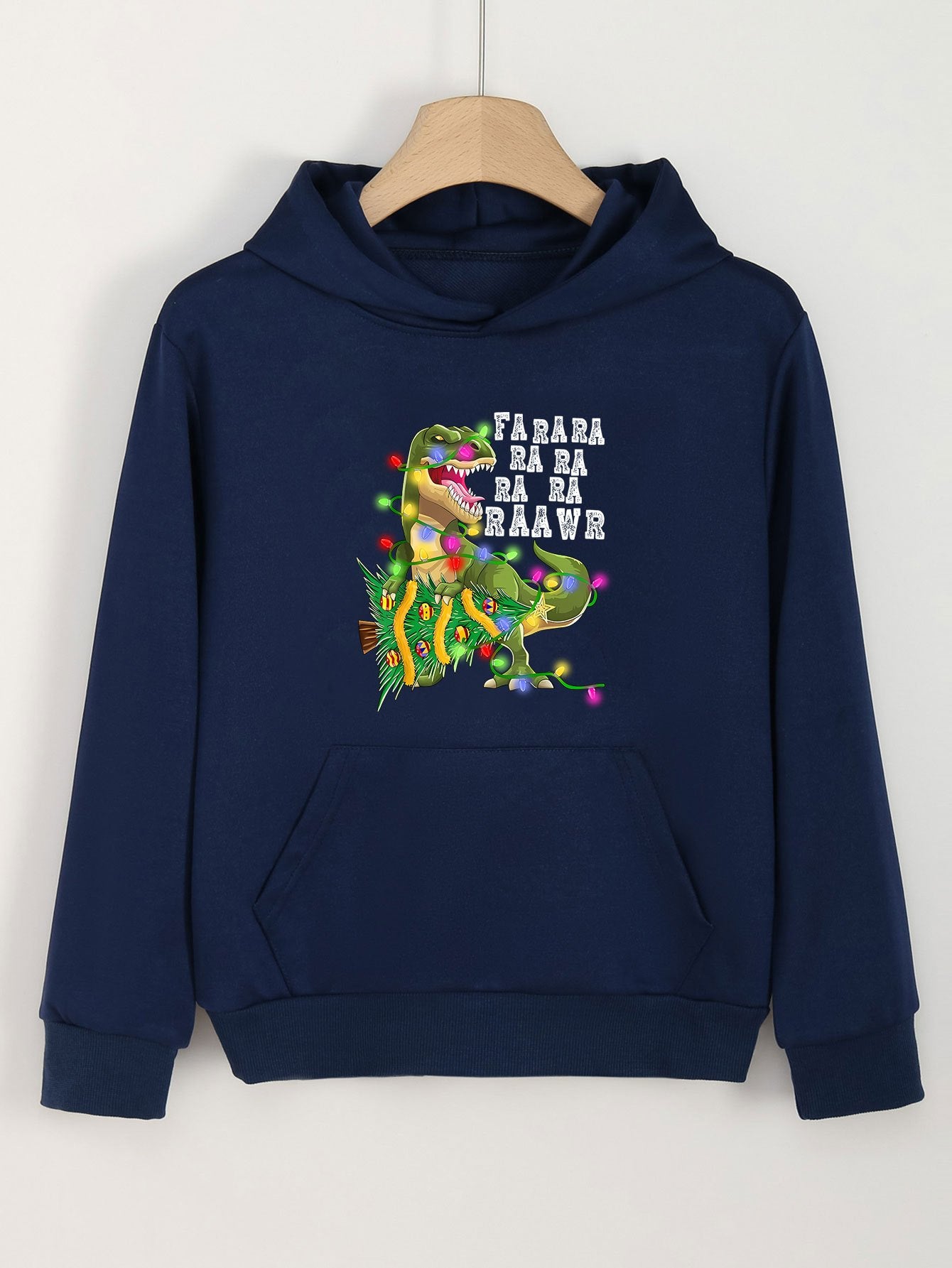 Christmas Dinosaur Print Hoodie For Girls Kids Pullover Hooded Top