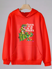 Christmas Dinosaur Print Hoodie For Girls Kids Pullover Hooded Top
