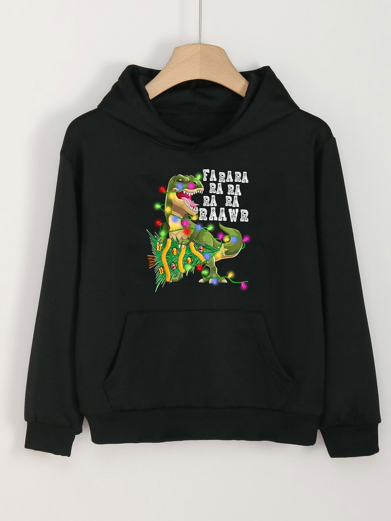 Christmas Dinosaur Print Hoodie For Girls Kids Pullover Hooded Top