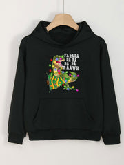 Christmas Dinosaur Print Hoodie For Girls Kids Pullover Hooded Top