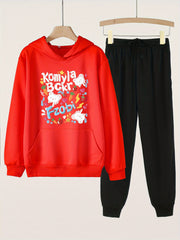 Girls Bear Carrot Print Hoodie & Sweatpants Set