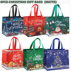 6pcs Large Christmas Tote Gift Bags With Handles for Reusable Non-woven Gift Bag