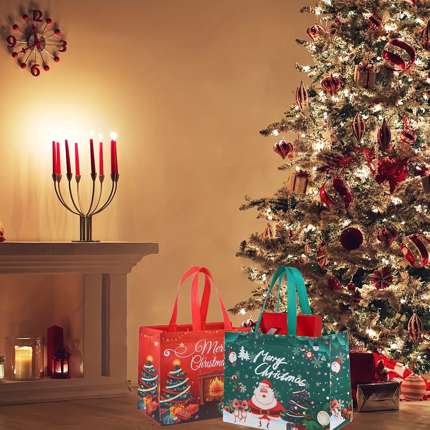6pcs Large Christmas Tote Gift Bags With Handles for Reusable Non-woven Gift Bag