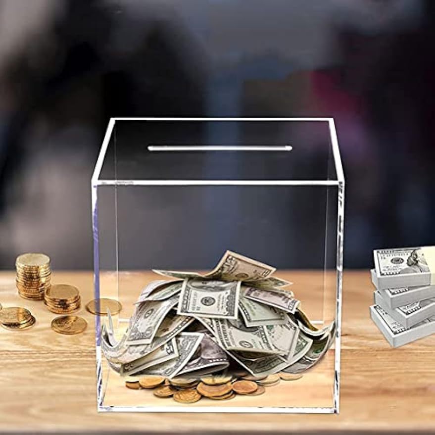Clear Acrylic Piggy Bank Cash Container Box Coin Jar