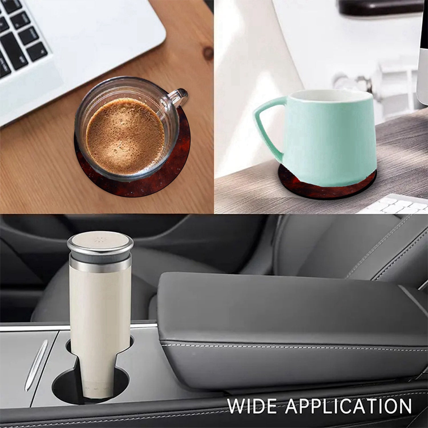 2pcs Holiday Party Coaster Decorative Mat Waterproof Round Car Cup Holder Mat