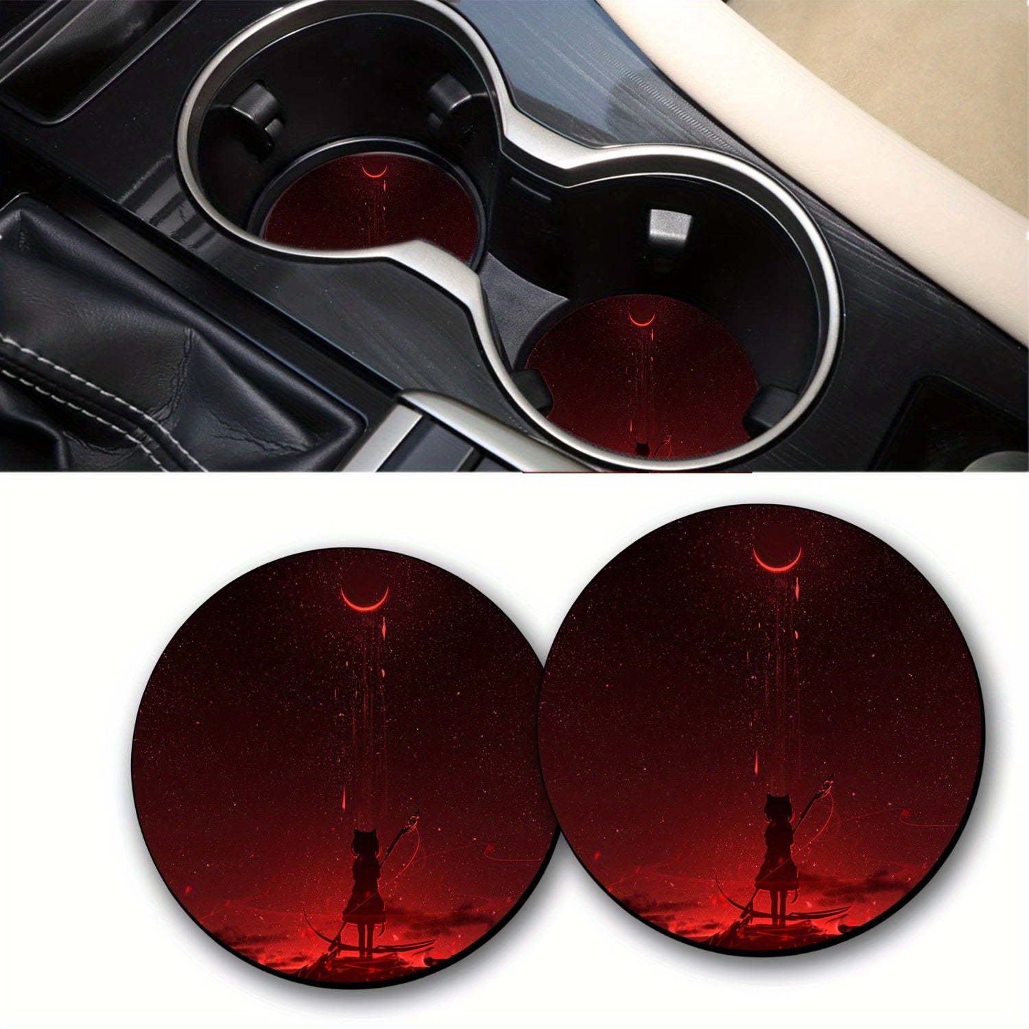 2pcs Holiday Party Coaster Decorative Mat Waterproof Round Car Cup Holder Mat