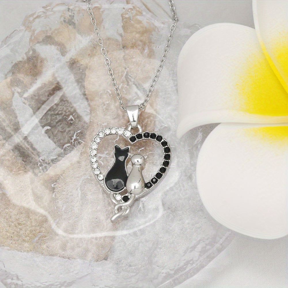 Cat Cat Heart Necklace Earrings Set Birthday Christmas Gift
