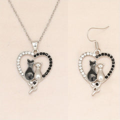 Cat Cat Heart Necklace Earrings Set Birthday Christmas Gift