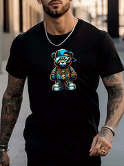 Men's Bear Pattern Shirt Casual Breathable Short Sleeve Tee Top