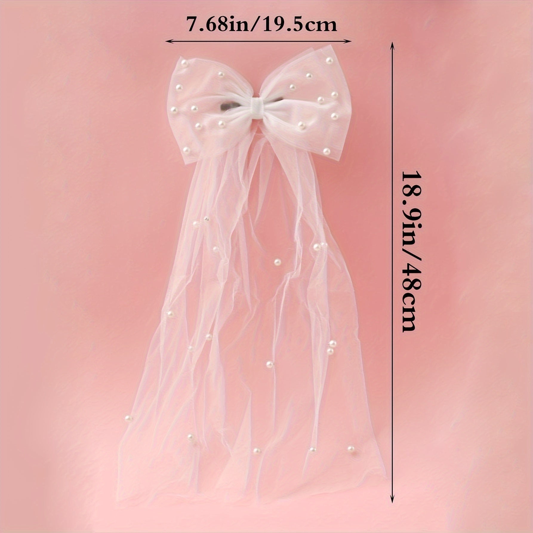 Romantic Bow Veil w/ Faux Pearls Head Veil Bridal Short Veil