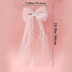 Romantic Bow Veil w/ Faux Pearls Head Veil Bridal Short Veil