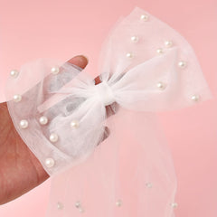 Romantic Bow Veil w/ Faux Pearls Head Veil Bridal Short Veil
