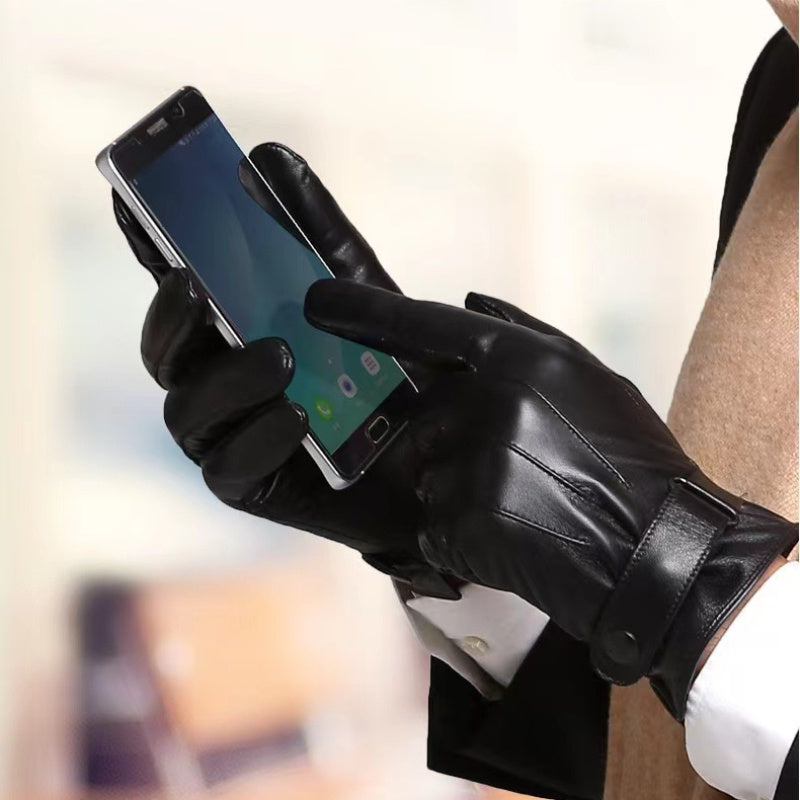Windproof Outdoor Leather Gloves Men/Women Winter Thick Touch Screen Gloves