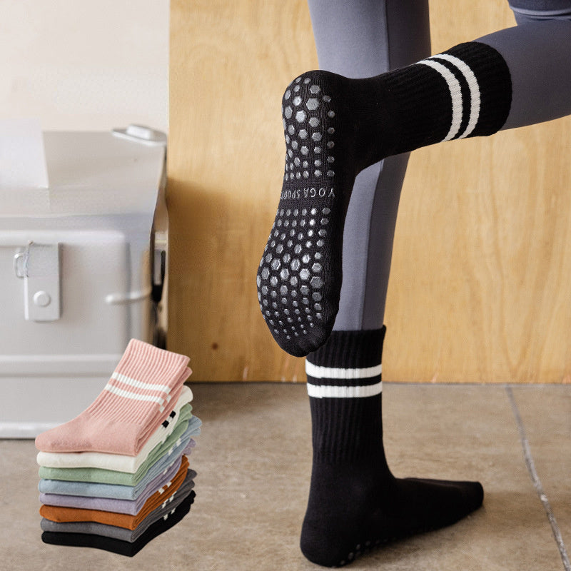 3 Pairs Striped Mid-tube Yoga Socks Non-slip Grips for Pilates Ballet Barre