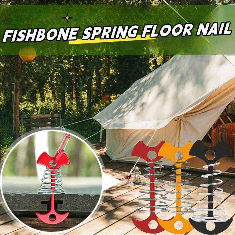 4pcs Fishbone Spring Ground Nails Tent Stakes For Outdoor Camping