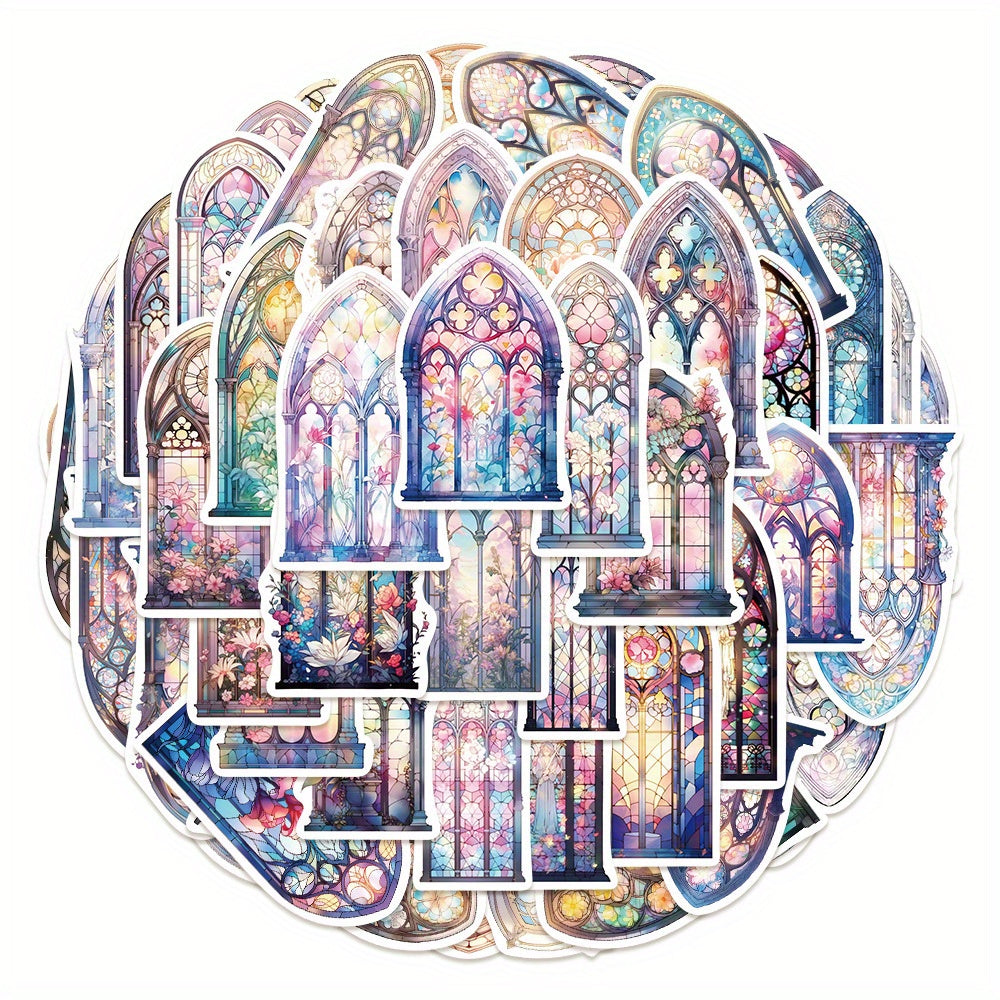 50pcs Church Window Stickers Colorful Floral Glass Stickers