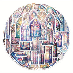 50pcs Church Window Stickers Colorful Floral Glass Stickers