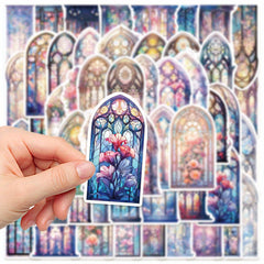 50pcs Church Window Stickers Colorful Floral Glass Stickers