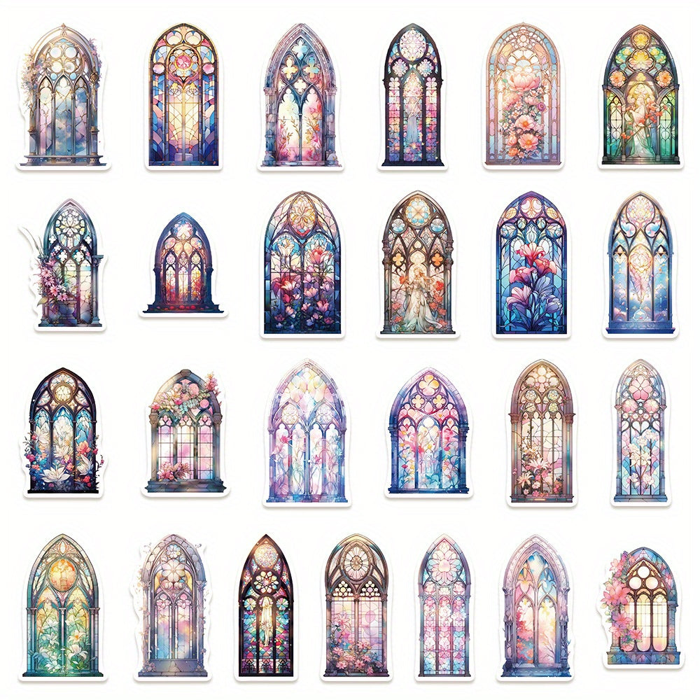 50pcs Church Window Stickers Colorful Floral Glass Stickers
