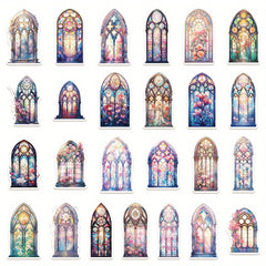 50pcs Church Window Stickers Colorful Floral Glass Stickers