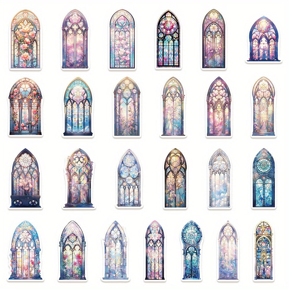 50pcs Church Window Stickers Colorful Floral Glass Stickers