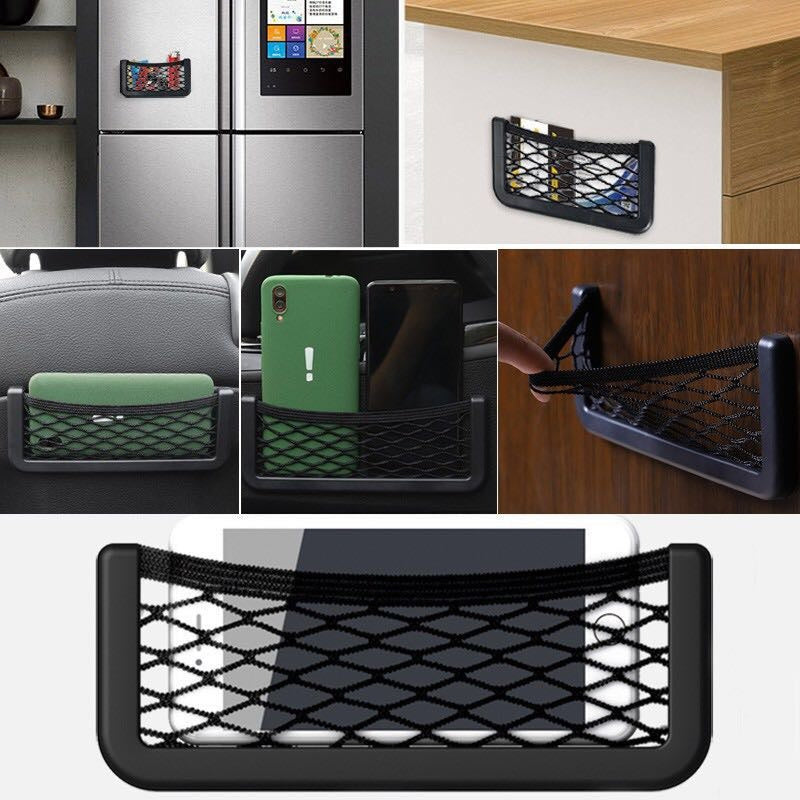 Plastic Car Storage Net Bag Mobile Phone Holder Universal Car Accessories