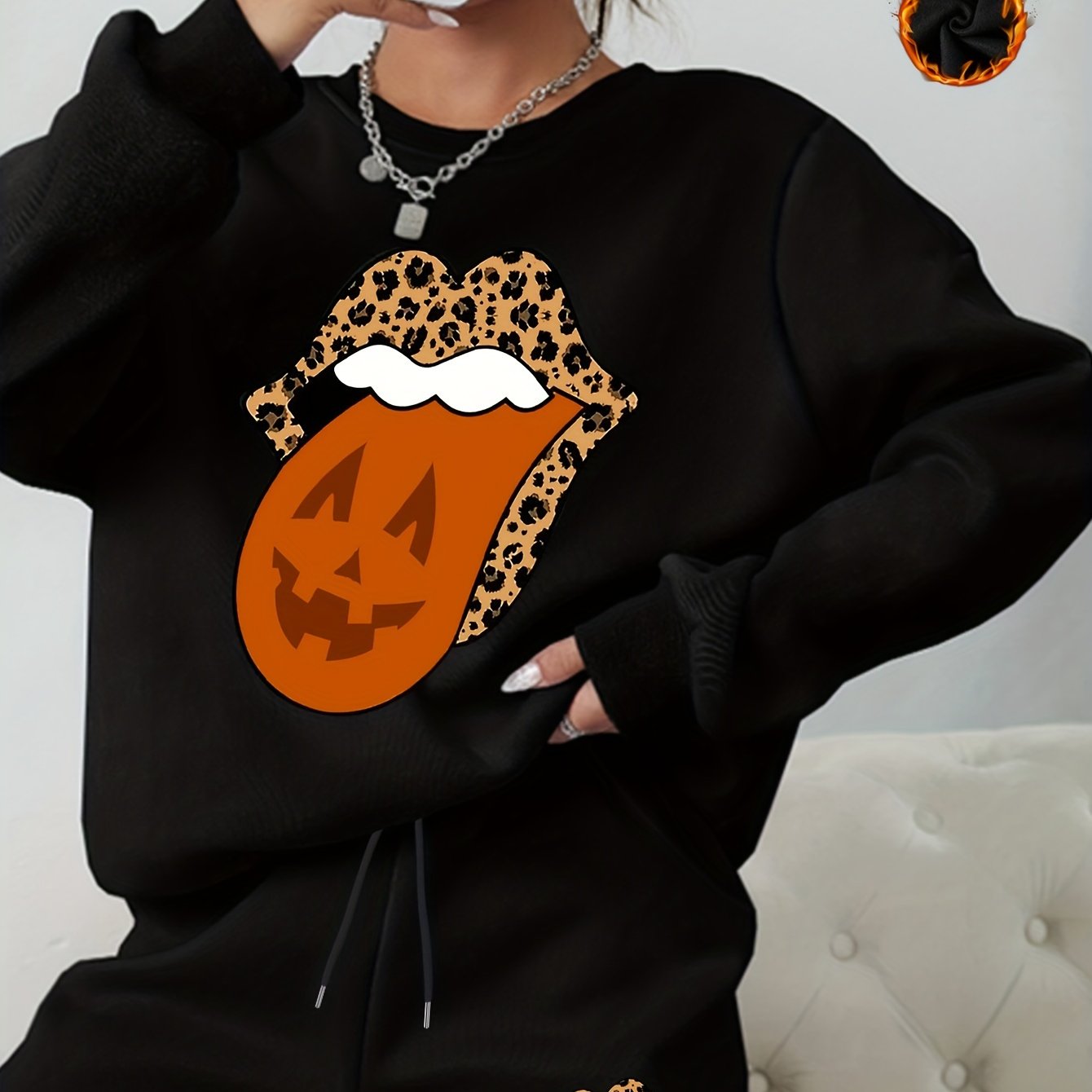  Halloween 2pcs Set Graphic Print Sweatshirt & Shorts Outfits