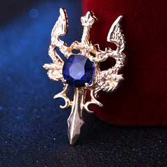 Men's Retro Shuanglong Sword Brooch Domineering Gem Crystal Suit Corsage