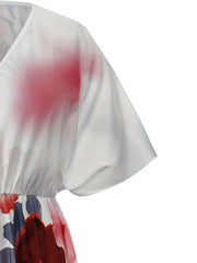 Women's Plus Tie Dye Batwing Sleeve V Neck Loose Fit Maxi Dress