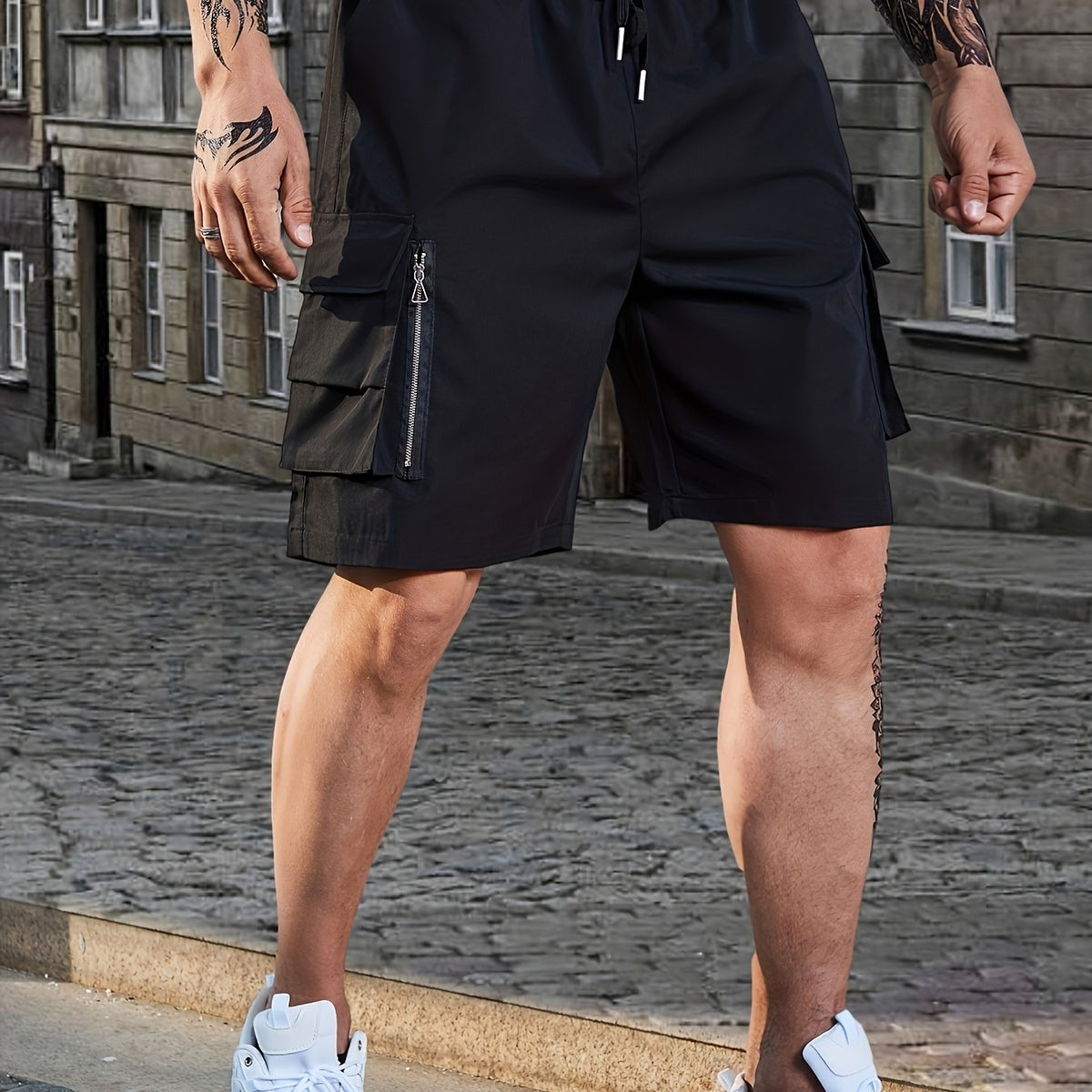 Men's Casual Pocket Waist Drawstring Cargo Shorts For Summer