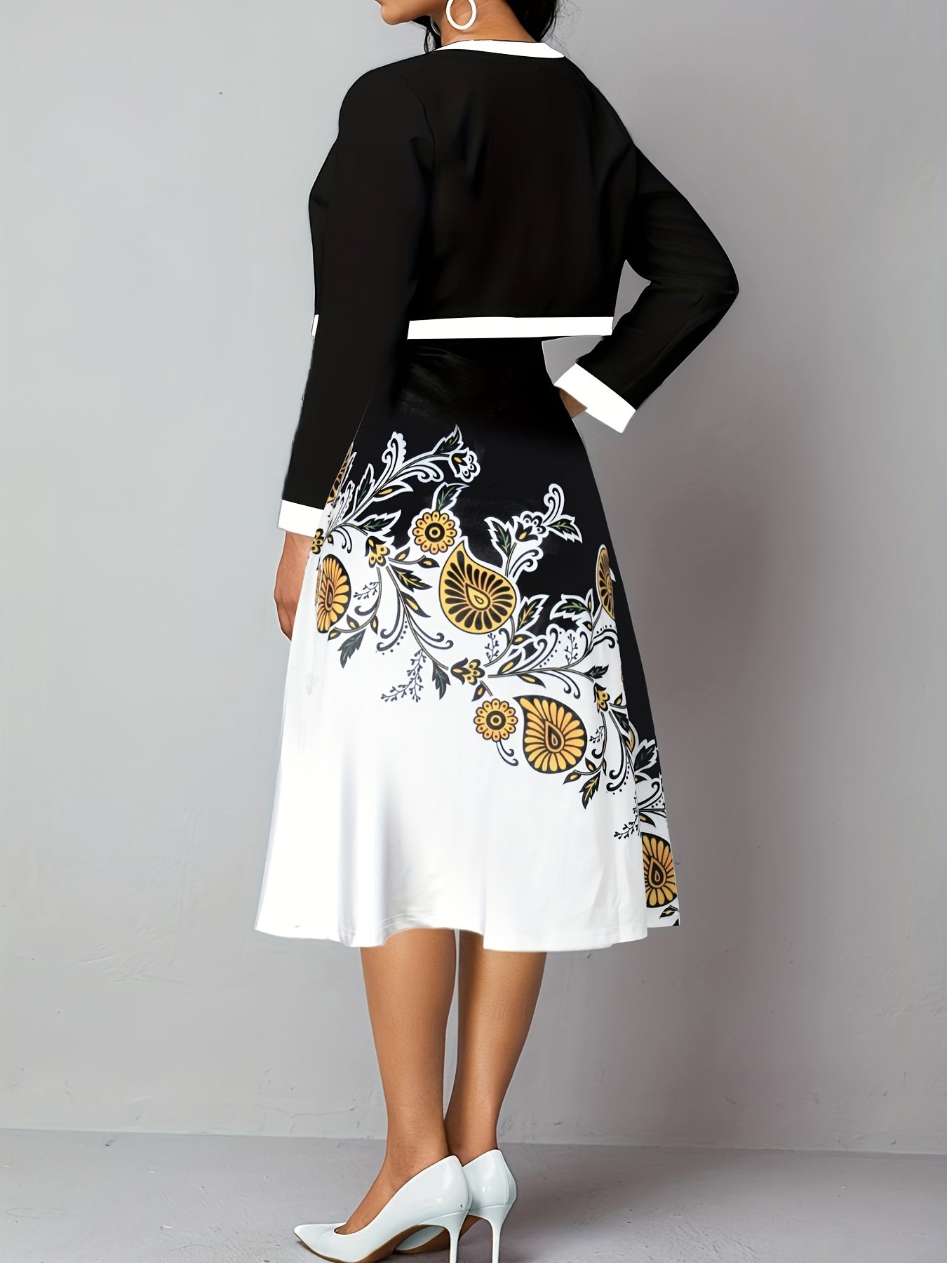  Paisley Print A-line Dress & Coat Outfit Set