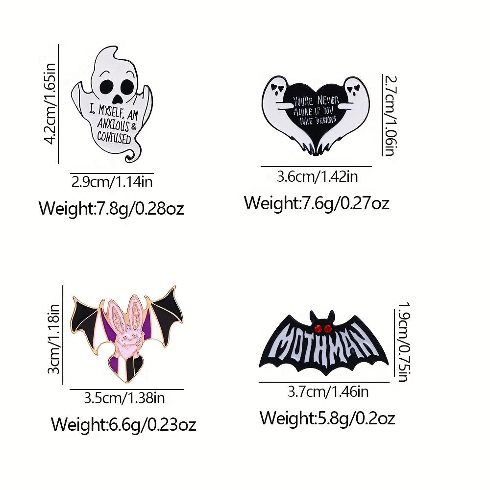 4pcs Ghost Oil Drop Alloy Brooches Creative Shirt Collar Ghost Pin