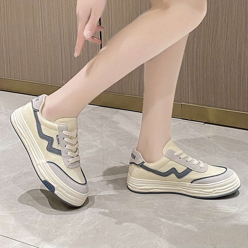 Women's Canvas Sneakers Round Toe Lace Up Flat Walking Shoes