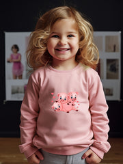 Girls Pigs Pattern Crew Neck Sweatshirt For Spring Fall