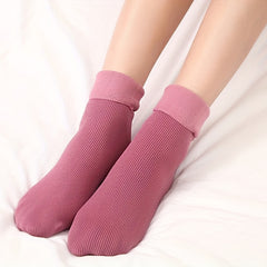 5 Pairs Plush Lined Socks Warm Ribbed Crew Women's Stockings
