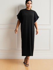 Solid Bat Sleeve Maxi Dress