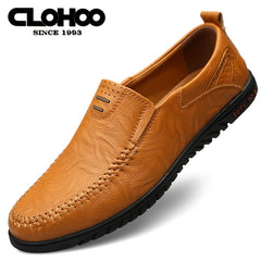 CLOHOO Custom Leather Loafers Soft Sole Stitching Slip On Shoe