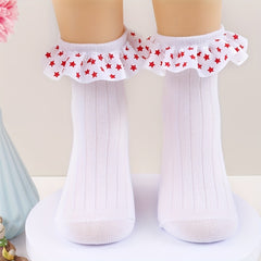 2 Pairs Kids Combed Cotton Star Lace Socks