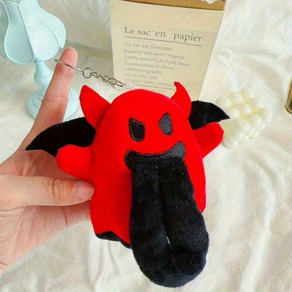 2pcs Devil Plush Keychain Pendants Halloween Gift Red & Golden Chains
