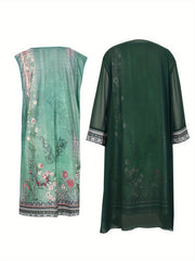  Border Floral Print Notched Neck Tank Dress & Open Front Coat Set