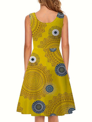  Floral Print Round Neck Tank Dress