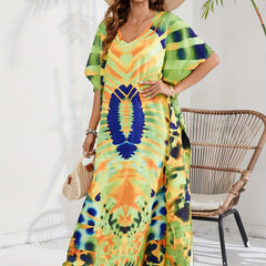  Boho Cover Up Women's Allover Print Maxi Split Dress
