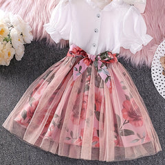 Girls Boho Flowers Print Button Up Short Sleeve Casual Dress