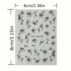 2pcs 5D Floral Nail Art Stickers Set Acrylic Flowers Decals with Glitter