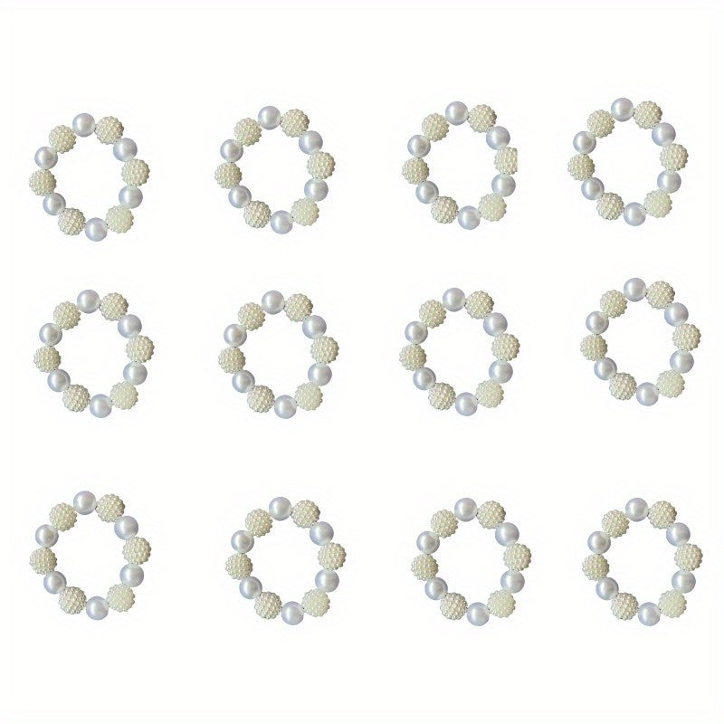 12pcs Plastic Pearl Beaded Napkin Holders for Dining Table Decor
