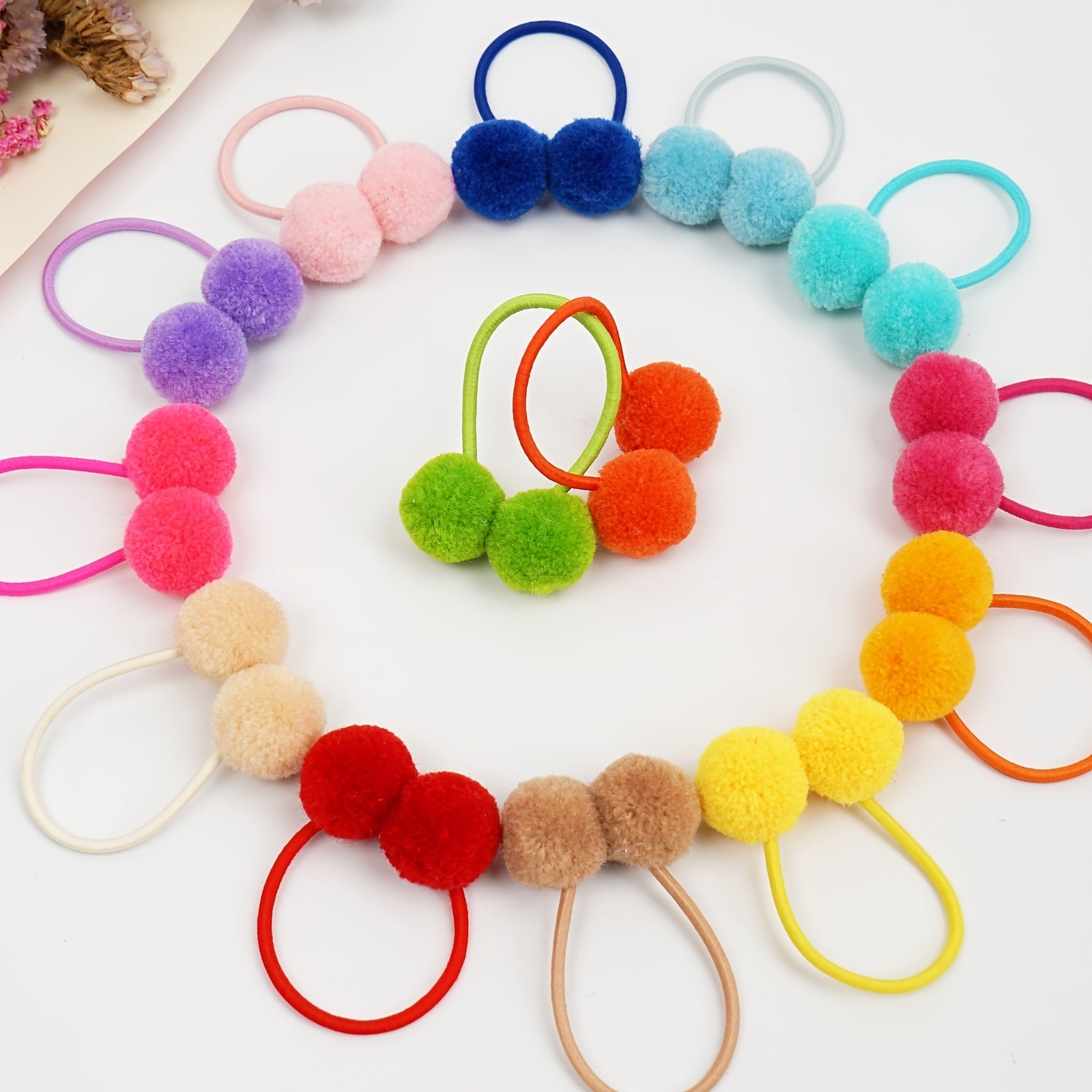 40pcs Baby Girls Pom Pom Hair Ties Elastic Hair Ponytail Holders for Toddlers