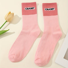 6 Pairs Striped Crew Socks College Style Women's Stockings
