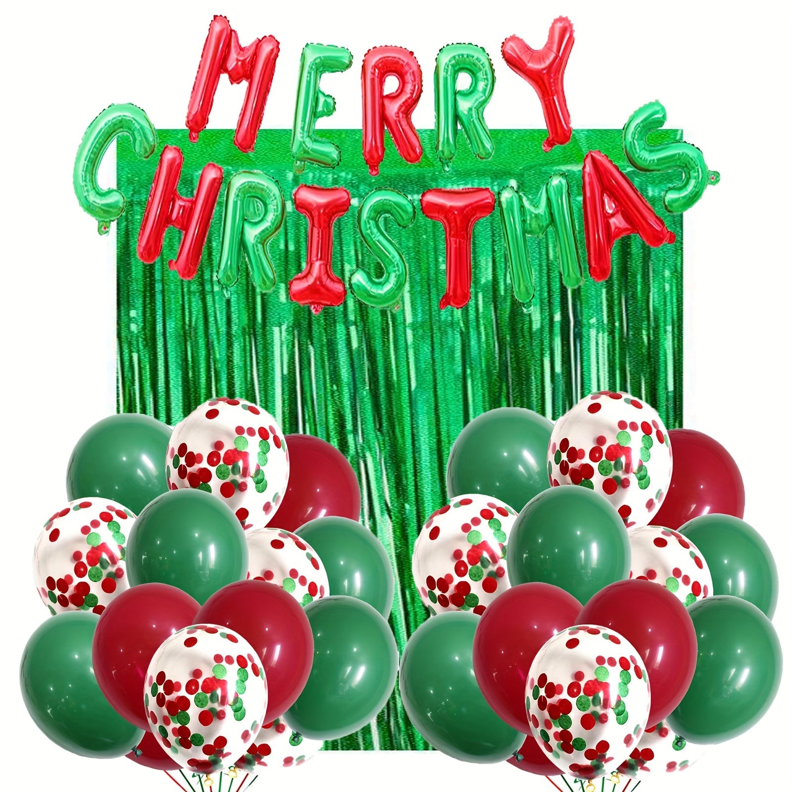 Christmas Laser Green Rain Curtain & Balloon Set