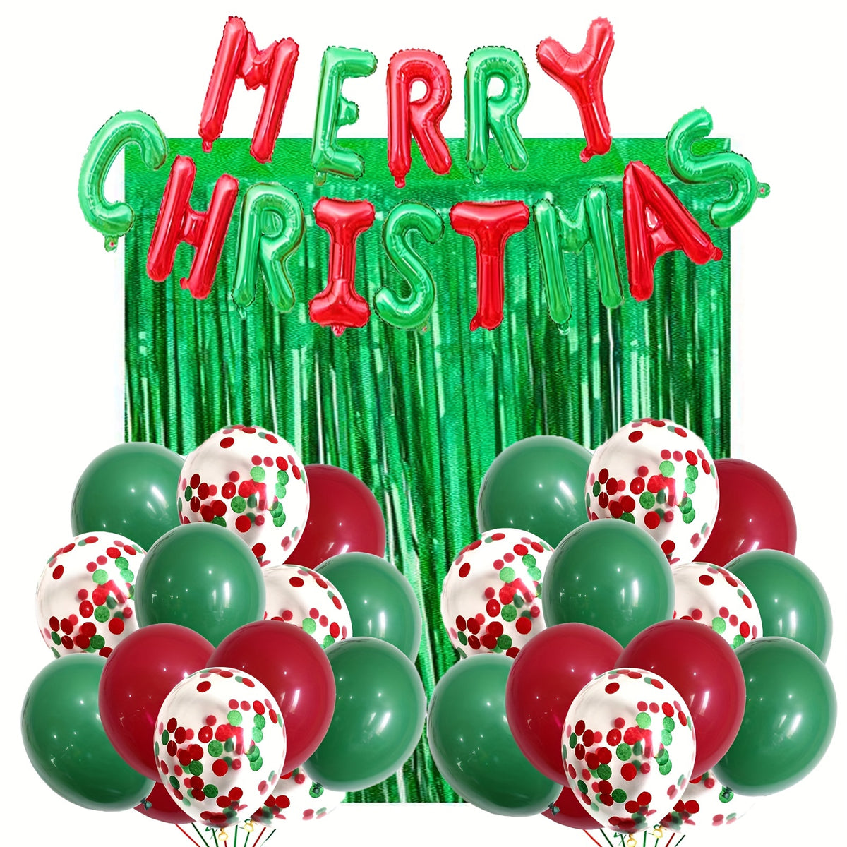 Christmas Laser Green Rain Curtain & Balloon Set