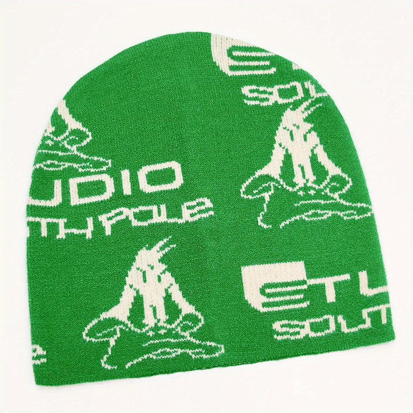Green Anime Jacquard Beanie Y2K Unisex Knit Hat Hip Hop Elastic Windproof
